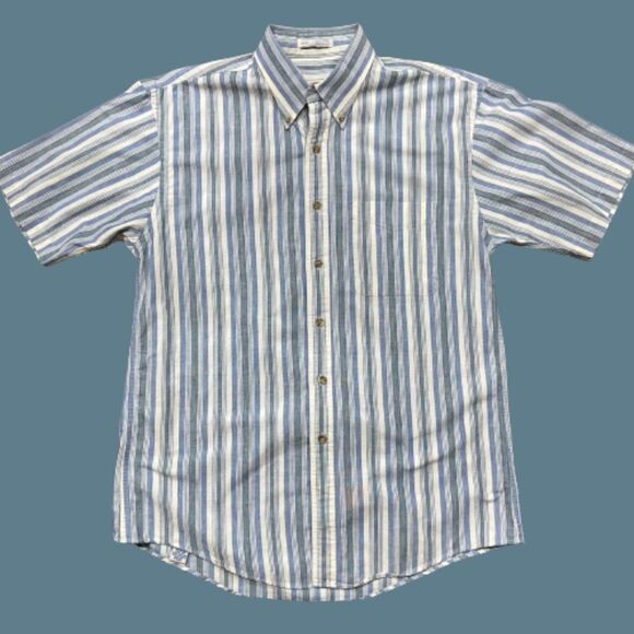 Savane Vintage 90s Casual Blue White Button Front Shirt Cotton Men's Size Medium - Picture 1 of 7